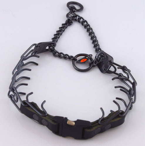 16” Small 2.25mm Herm Sprenger Black Stainless Steel Prong Martingale Collar with Quick Release