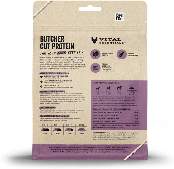 Vital Essentials Freeze-Dried Raw Protein Mix-In Ground Dog Food Topper, 6-oz bag